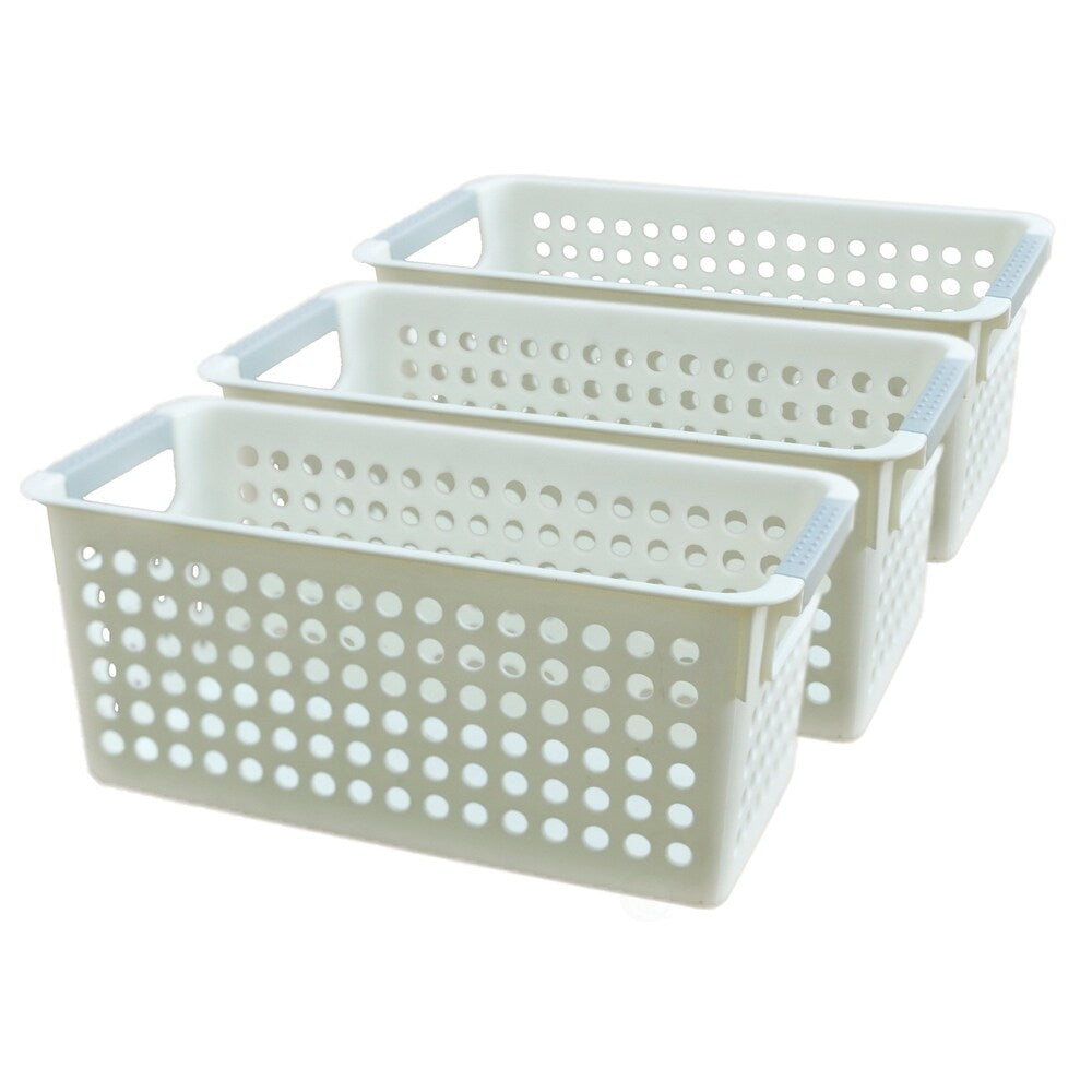 Panier de rangement rectangulaire en plastique blanc avec poignées