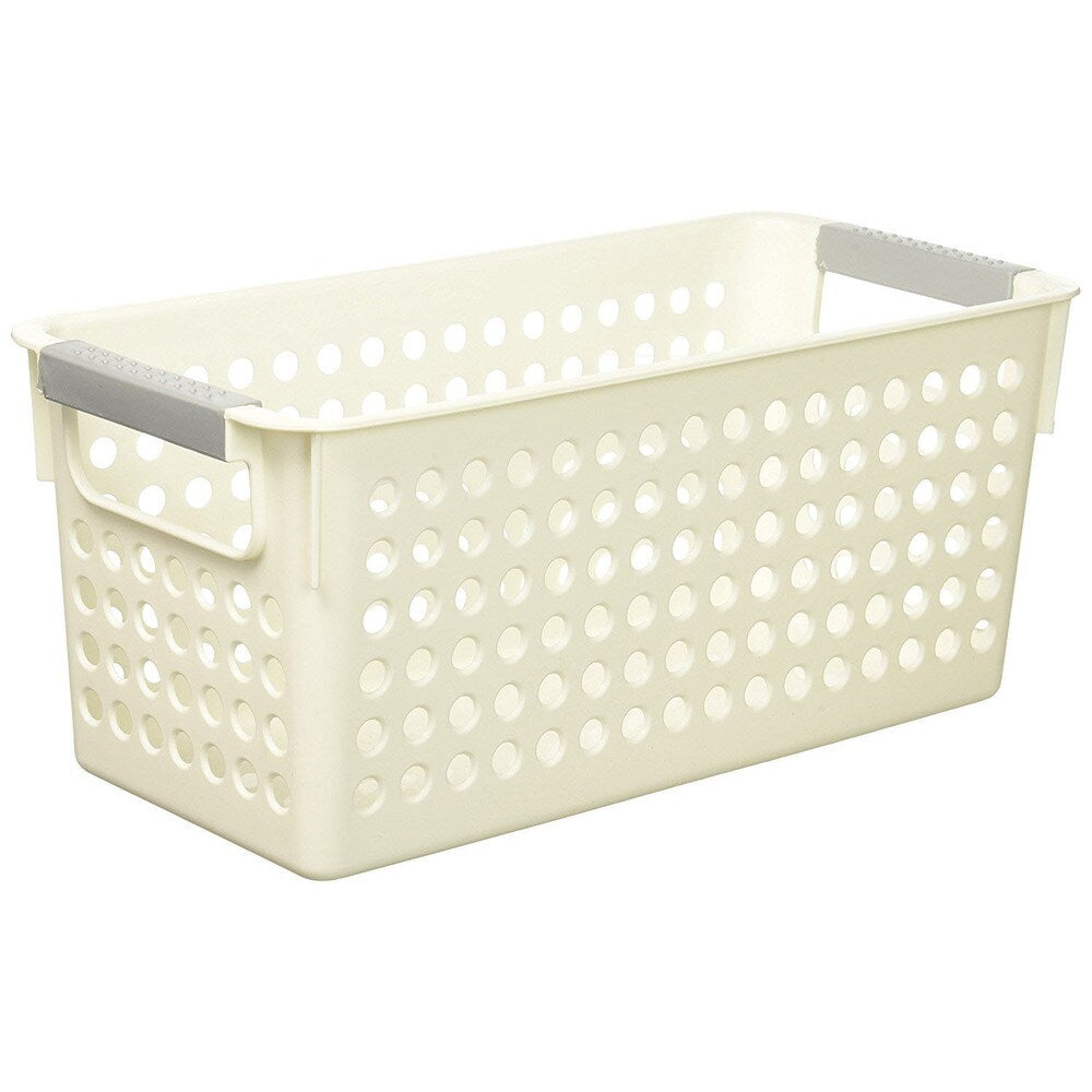 Panier de rangement rectangulaire en plastique blanc avec poignées