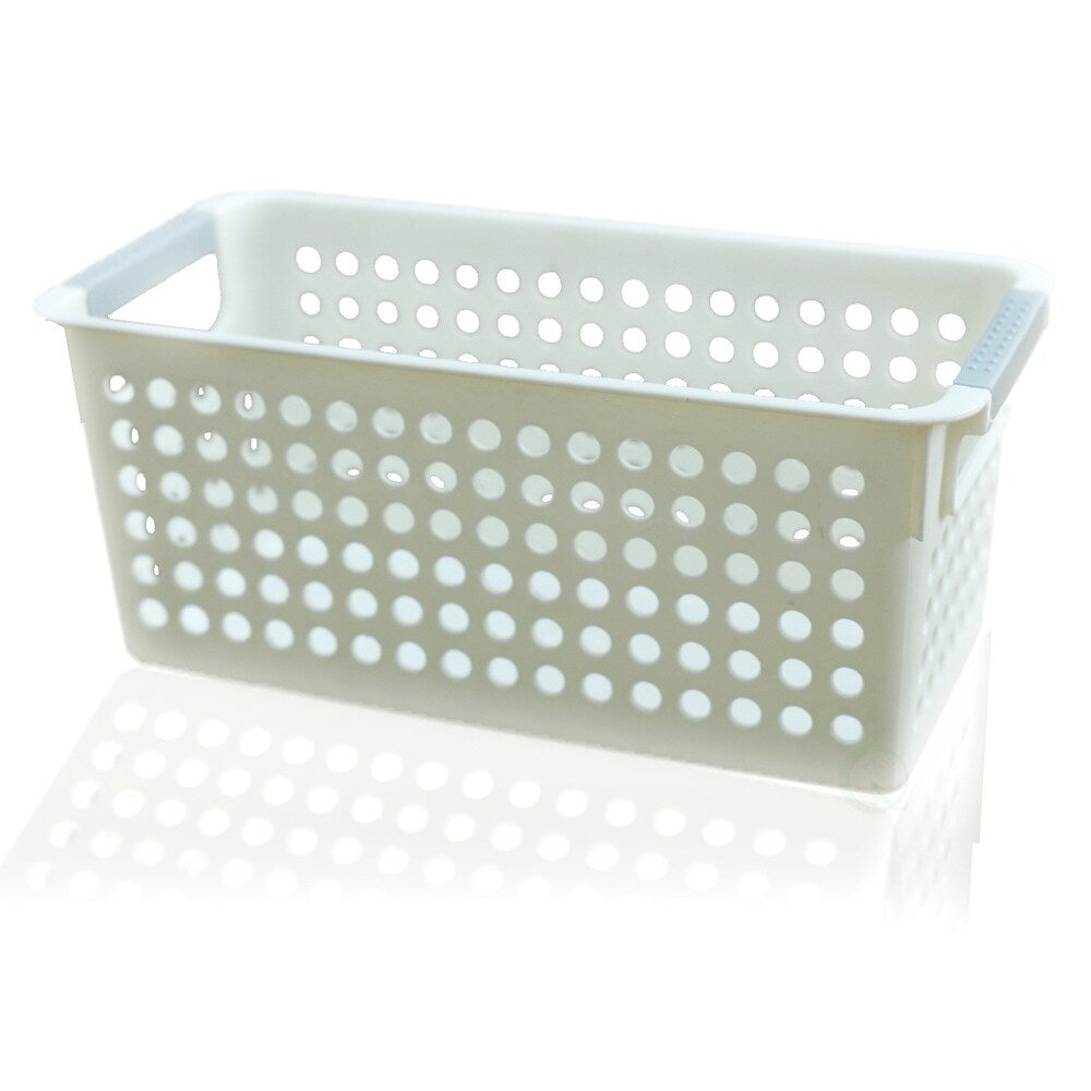 Panier de rangement rectangulaire en plastique blanc avec poignées