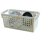 Panier de rangement rectangulaire en plastique blanc avec poignées