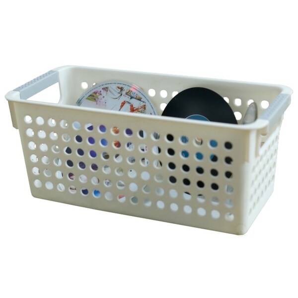 Panier de rangement rectangulaire en plastique blanc avec poignées
