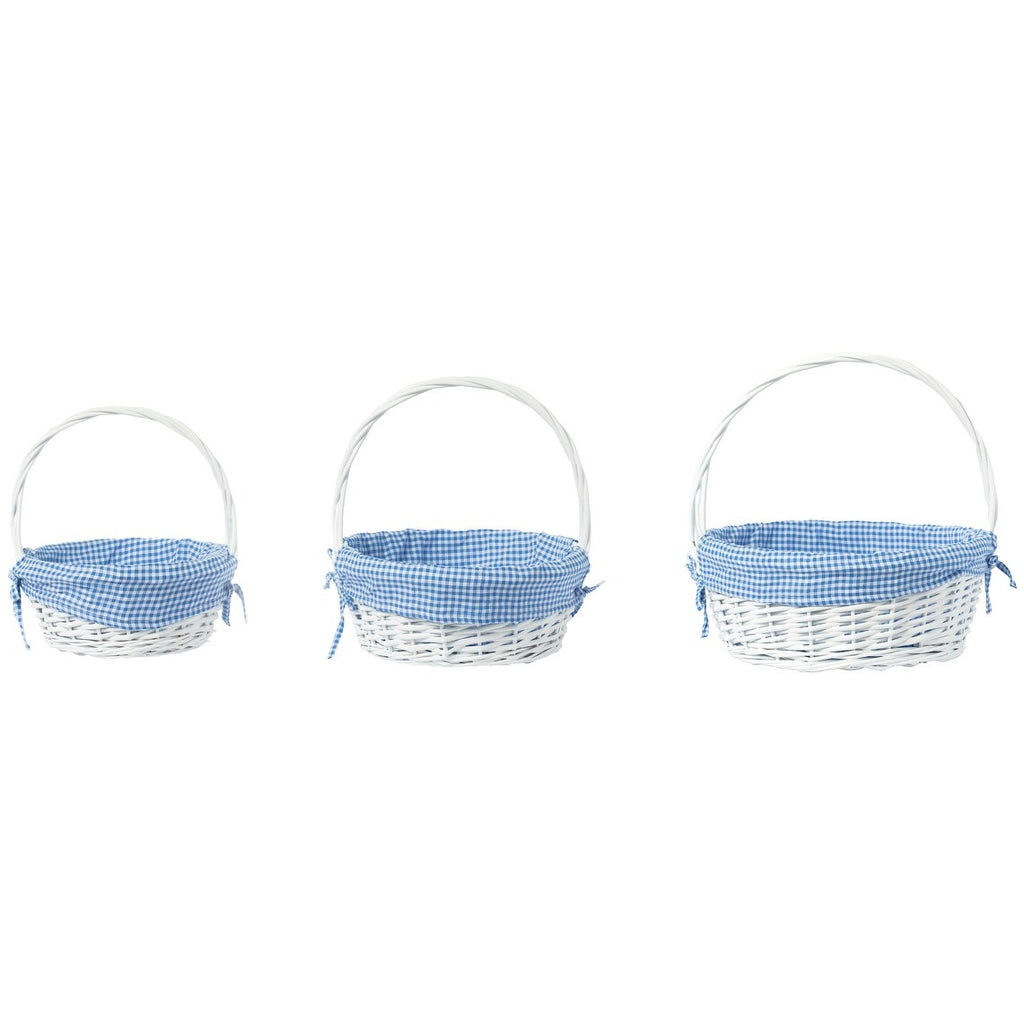 Panier-cadeau rond en osier blanc, avec doublure et poignée vichy