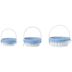 Panier-cadeau rond en osier blanc, avec doublure et poignée vichy