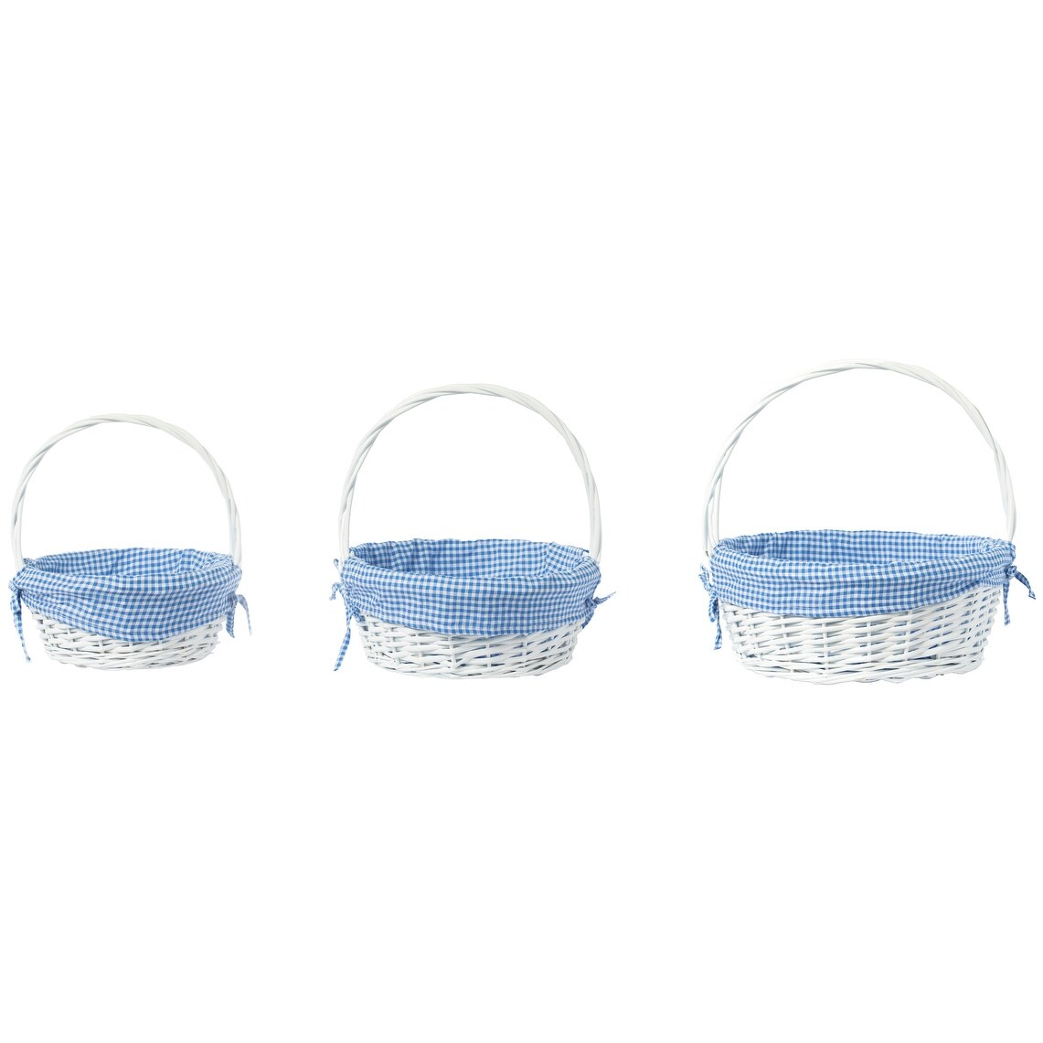 Panier-cadeau rond en osier blanc, avec doublure et poignée vichy