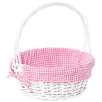 Panier-cadeau rond en osier blanc, avec doublure et poignée vichy