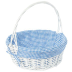 Panier-cadeau rond en osier blanc, avec doublure et poignée vichy