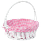 Panier-cadeau rond en osier blanc, avec doublure et poignée vichy