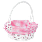 Panier-cadeau rond en osier blanc, avec doublure et poignée vichy