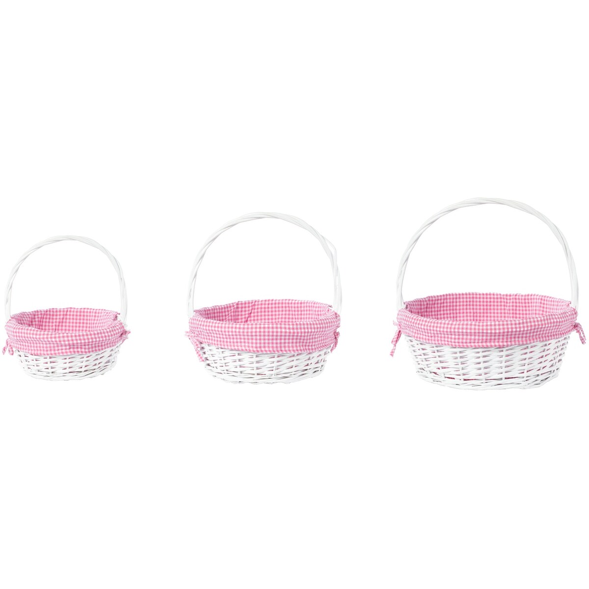 Panier-cadeau rond en osier blanc, avec doublure et poignée vichy