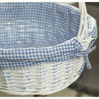 Panier-cadeau rond en osier blanc, avec doublure et poignée vichy