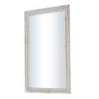 Miroir mural rectangulaire en bois rustique blanchi à la chaux sculpté et perlé 48 x 28 - Miroir 48 x 28