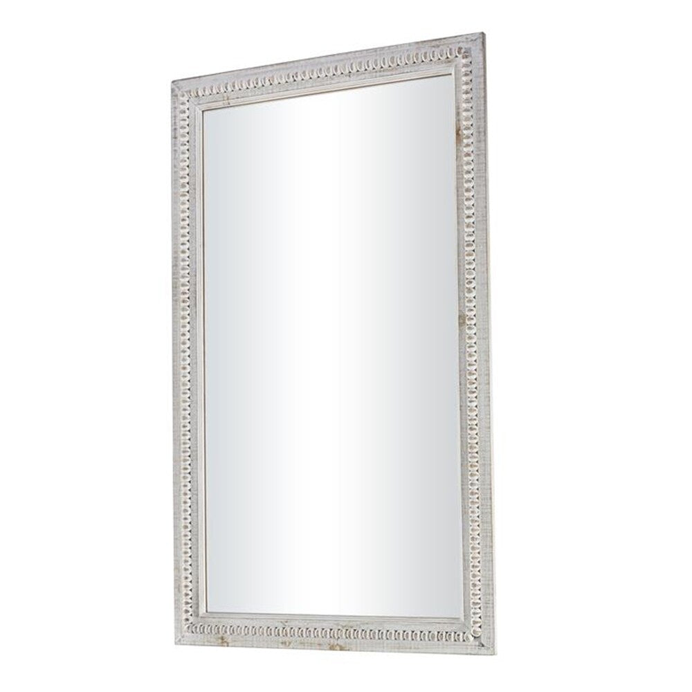 Miroir mural rectangulaire en bois rustique blanchi à la chaux sculpté et perlé 48 x 28 - Miroir 48 x 28