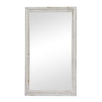 Miroir mural rectangulaire en bois rustique blanchi à la chaux sculpté et perlé 48 x 28 - Miroir 48 x 28