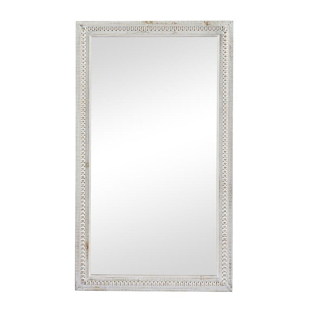 Miroir mural rectangulaire en bois rustique blanchi à la chaux sculpté et perlé 48 x 28 - Miroir 48 x 28
