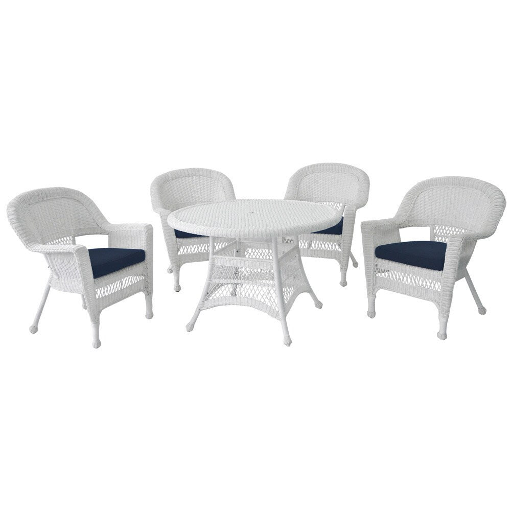 Ensemble de salle à manger 5 pièces en résine tressée blanche
