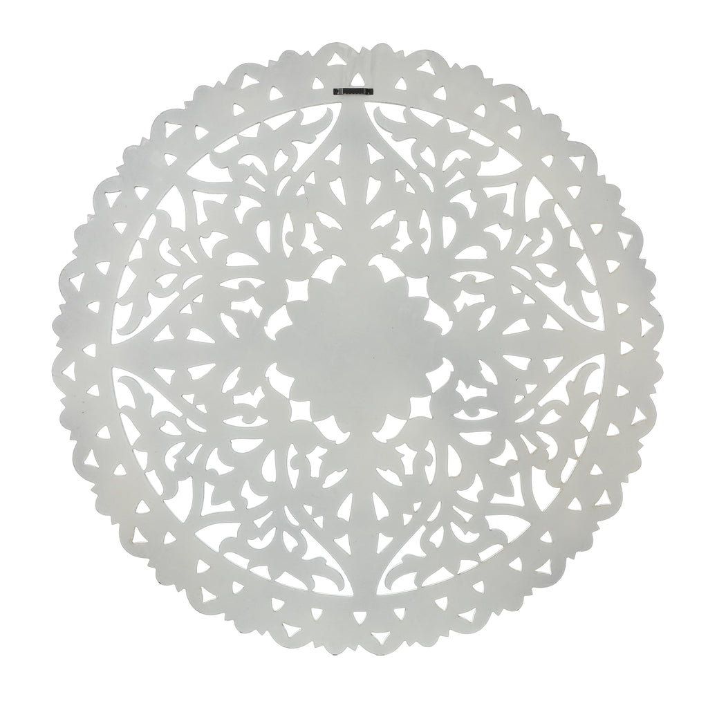 Décoration murale ronde en bois blanc vieilli avec mandala floral (31,5 cm)