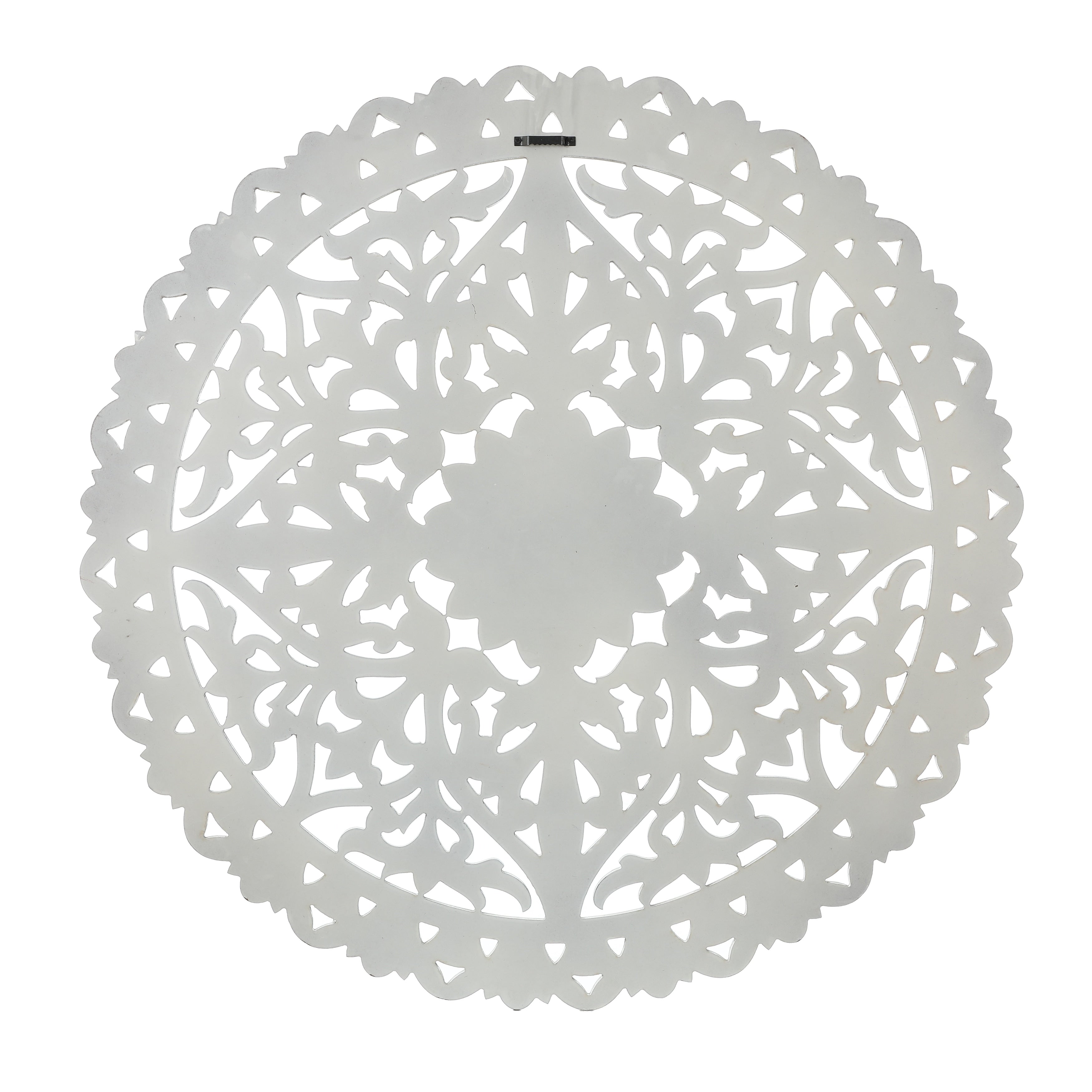 Décoration murale ronde en bois blanc vieilli avec mandala floral (31,5 cm)