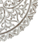 Décoration murale ronde en bois blanc vieilli avec mandala floral (31,5 cm)