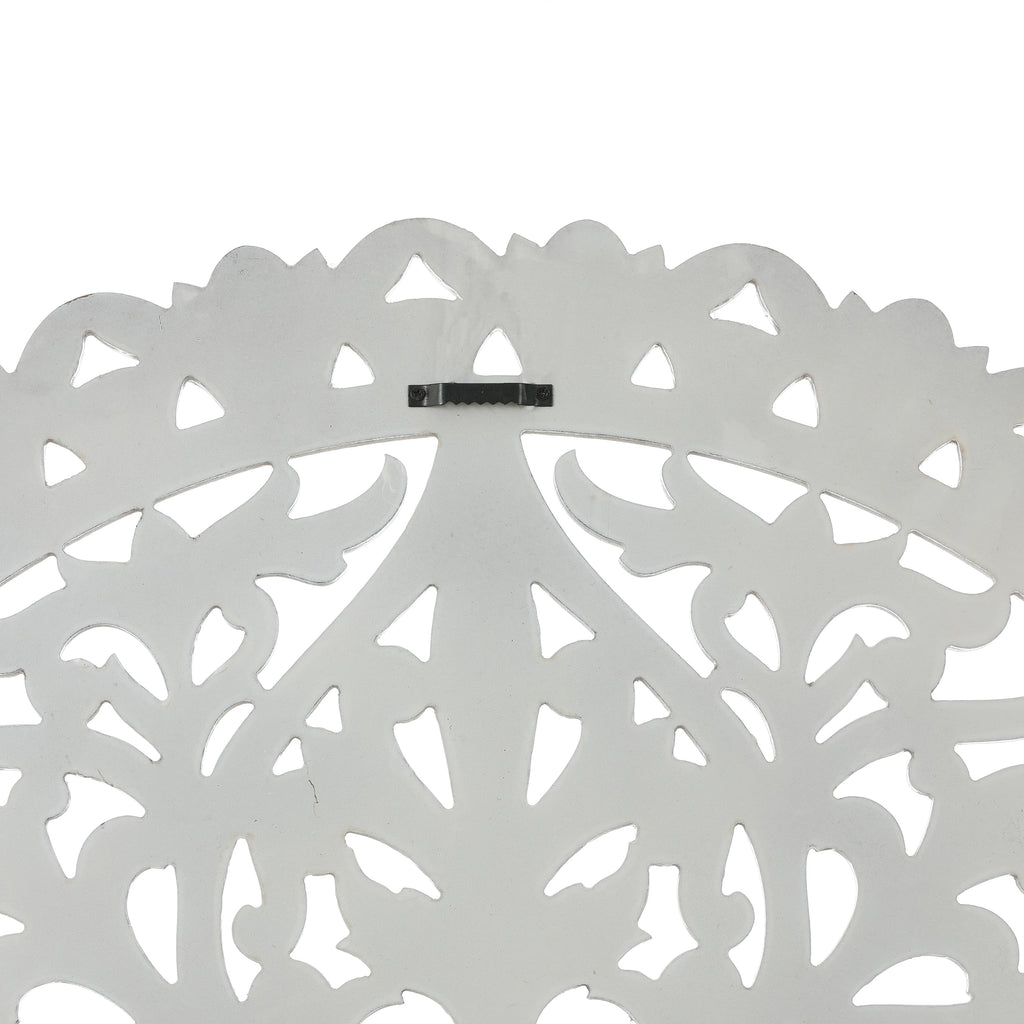 Décoration murale ronde en bois blanc vieilli avec mandala floral (31,5 cm)