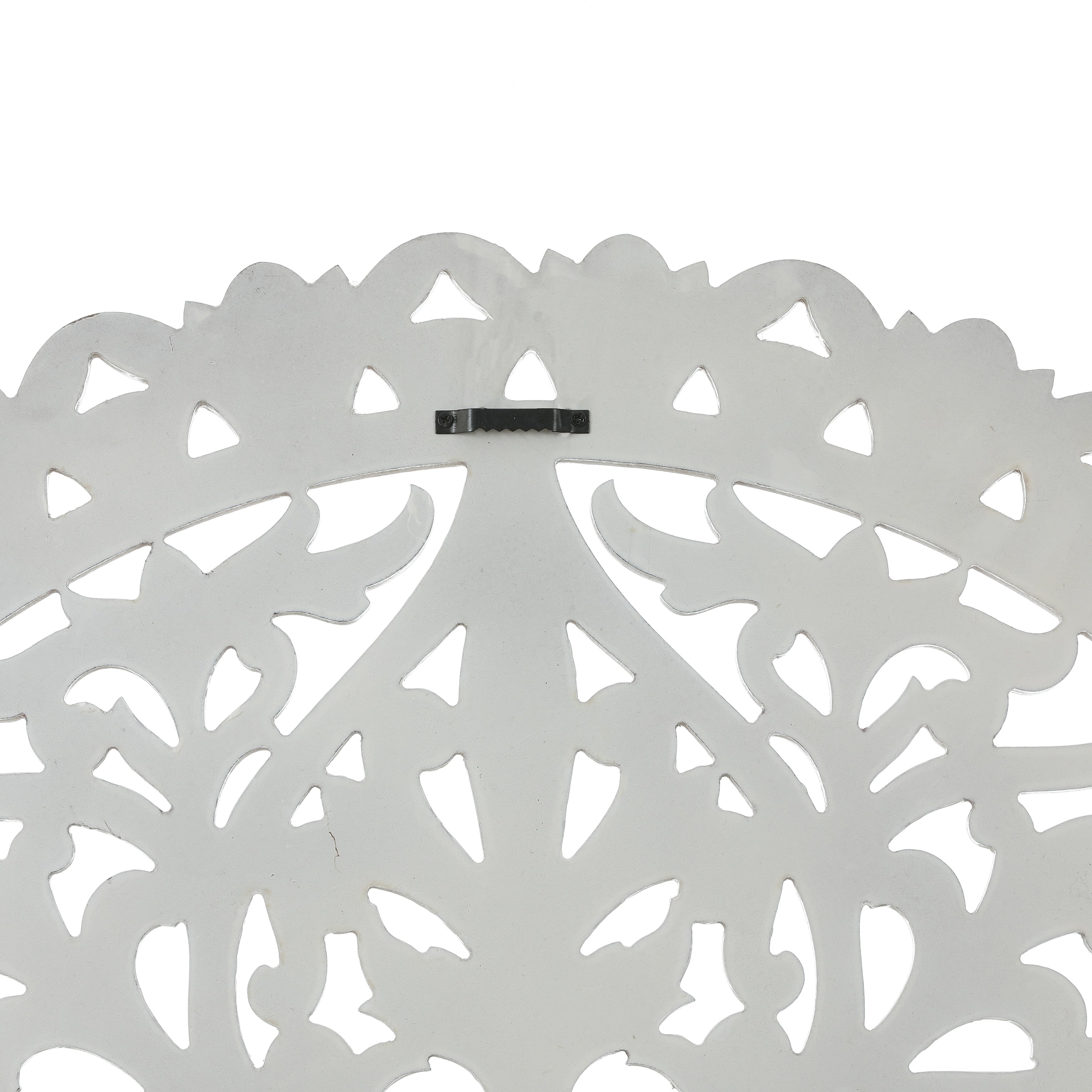 Décoration murale ronde en bois blanc vieilli avec mandala floral (31,5 cm)