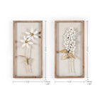 Décoration murale avec cadre en bois et bouquet de fleurs en métal blanc et doré (lot de 2)