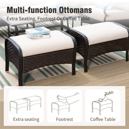 Ensemble de patio extérieur surdimensionné 6 pièces MAISON ARTS avec foyer - Canapé 3 places, canapé 2 places, chaises pivotantes, poufs (beige)