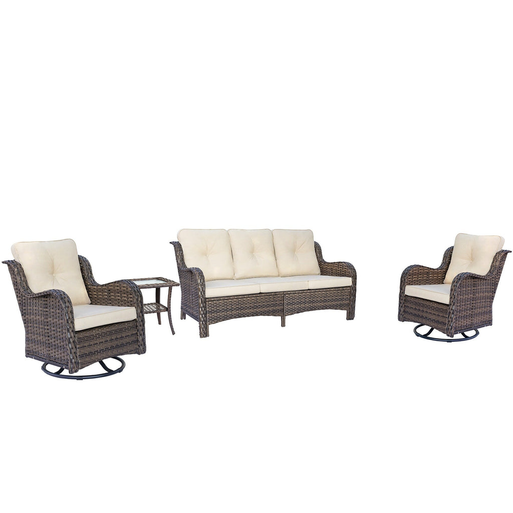 Ensemble de meubles de jardin en rotin et osier, chaises pivotantes avec coussins