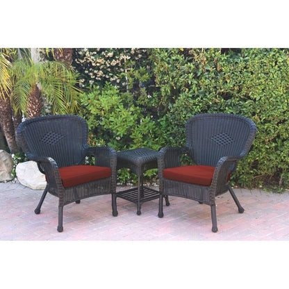 Ensemble de chaises et de tables d'appoint Windsor en osier noir avec coussin de chaise