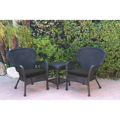 Ensemble de chaises et de tables d'appoint Windsor en osier noir avec coussin de chaise