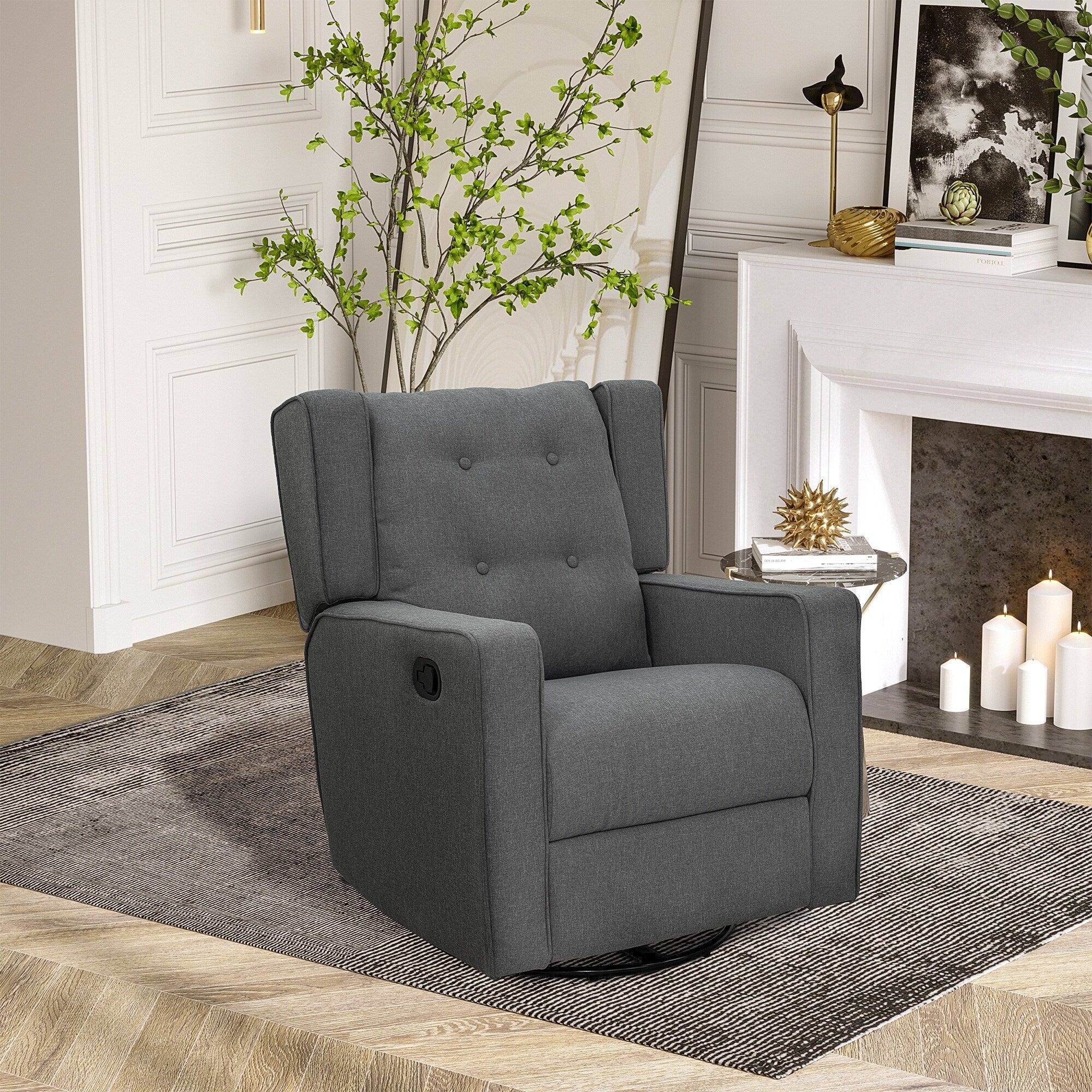Fauteuil inclinable pivotant à oreilles Fauteuil de cinéma maison Fauteuil capitonné à boutons avec repose-pieds rétractable