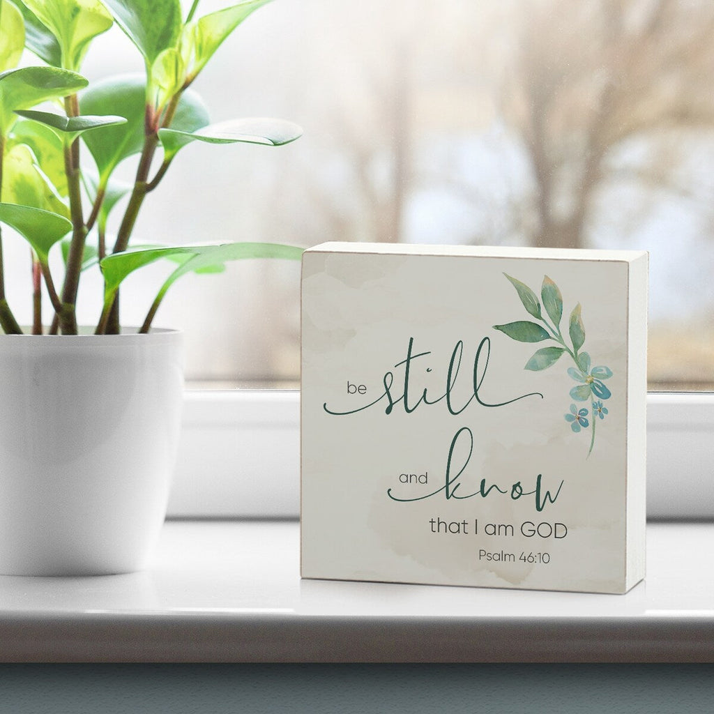 Panneau décoratif en bois avec message « Be Still and Know », carré de 9,5 cm, fabriqué aux États-Unis - Multi-40