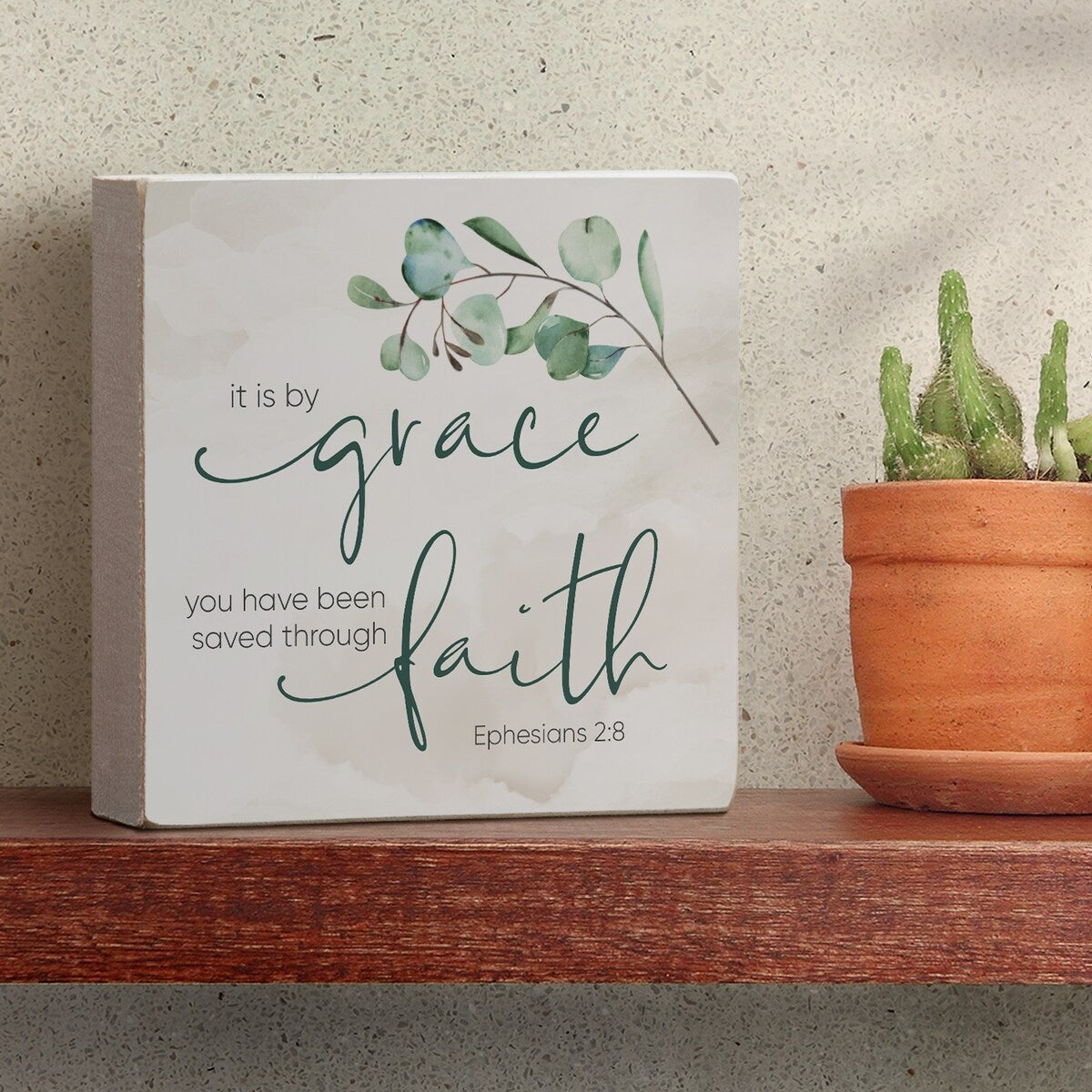 Panneau décoratif en bois avec message « Grace Saved Through Faith », carré de 9,5 cm, fabriqué aux États-Unis - Multi-38