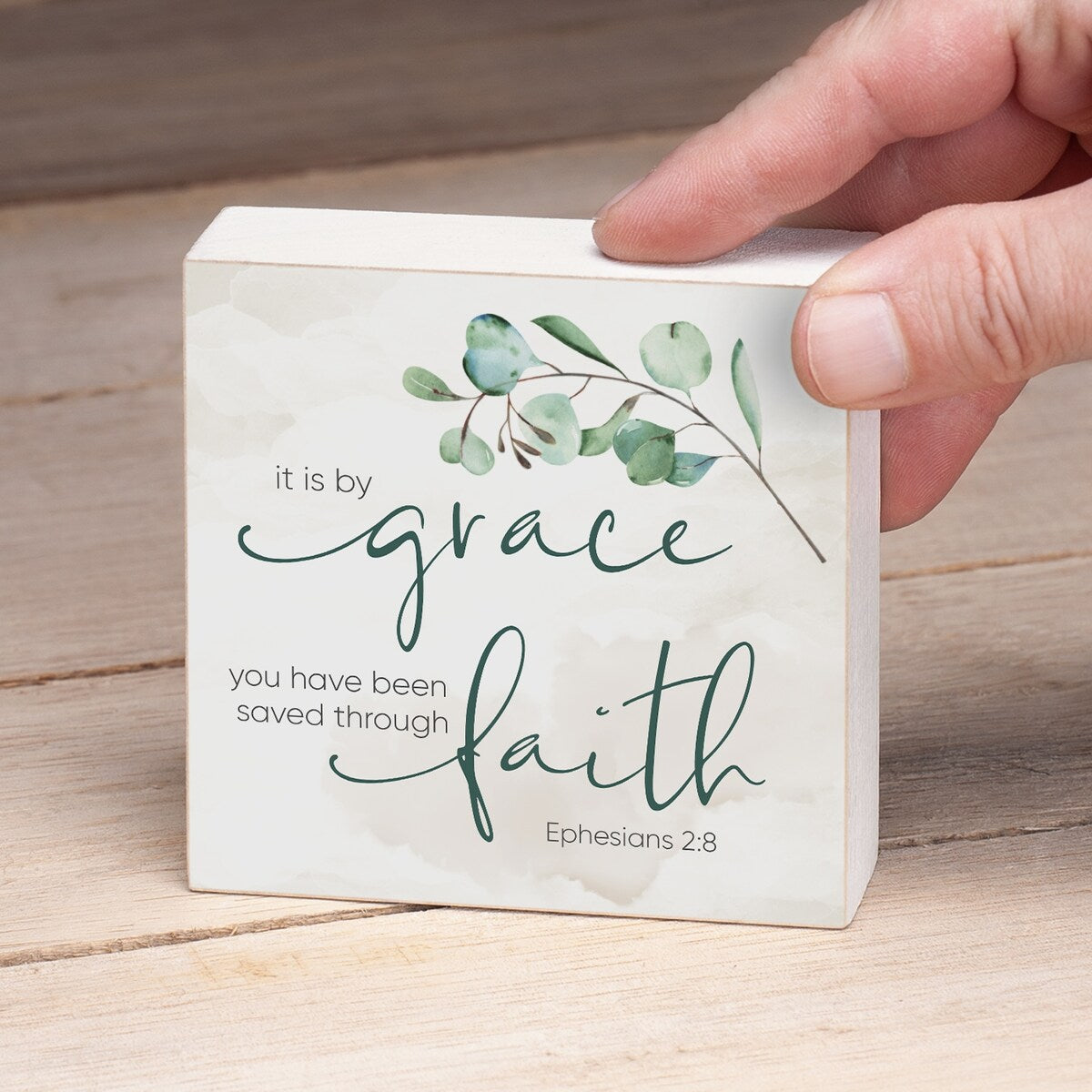 Panneau décoratif en bois avec message « Grace Saved Through Faith », carré de 9,5 cm, fabriqué aux États-Unis - Multi-38