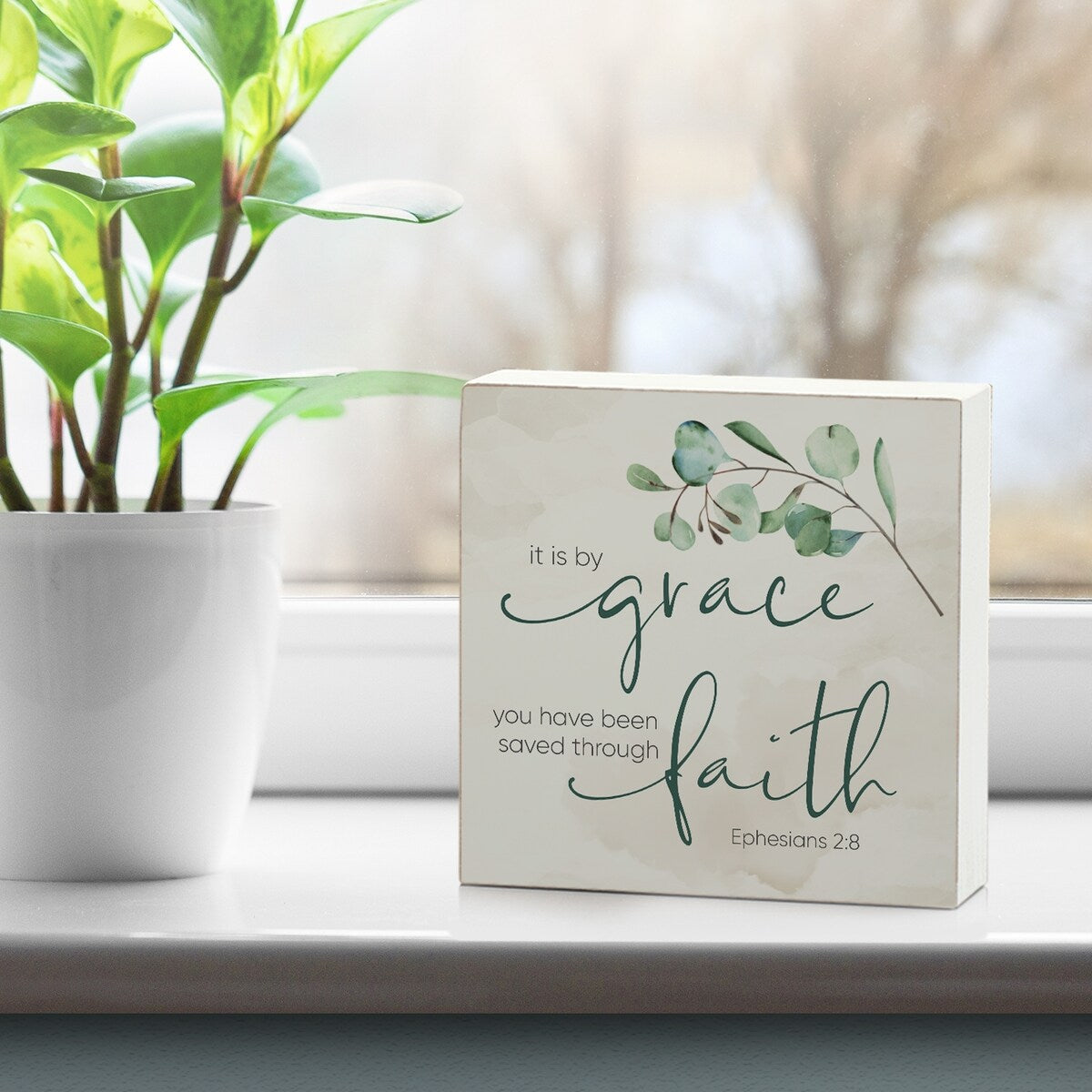 Panneau décoratif en bois avec message « Grace Saved Through Faith », carré de 9,5 cm, fabriqué aux États-Unis - Multi-38