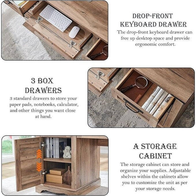 Bureau de direction Farmhouse 60, bureau en bois pour la maison, bureau d'ordinateur