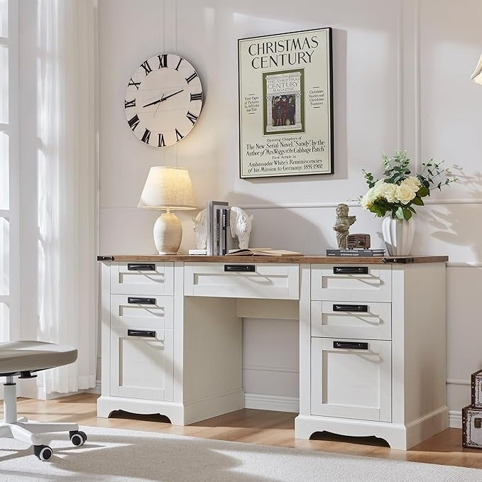 Bureau de direction Farmhouse 60, bureau en bois pour la maison, bureau d'ordinateur
