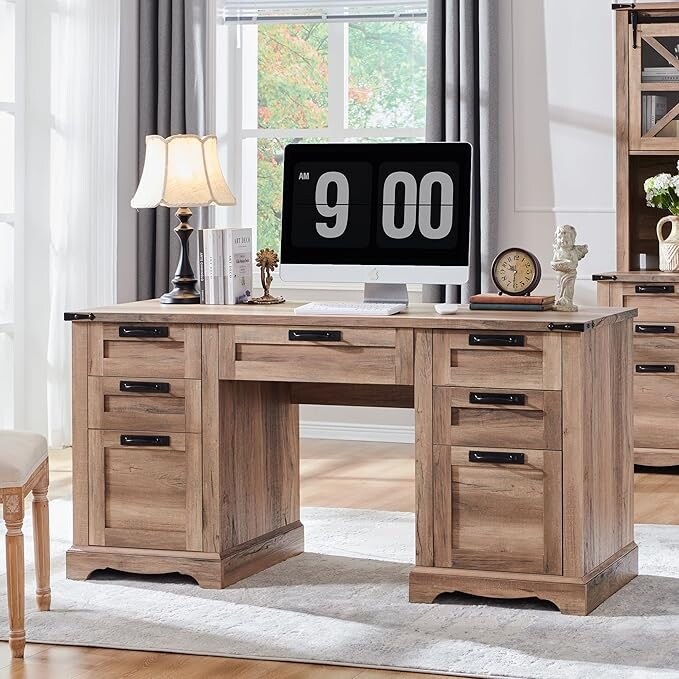 Bureau de direction Farmhouse 60, bureau en bois pour la maison, bureau d'ordinateur