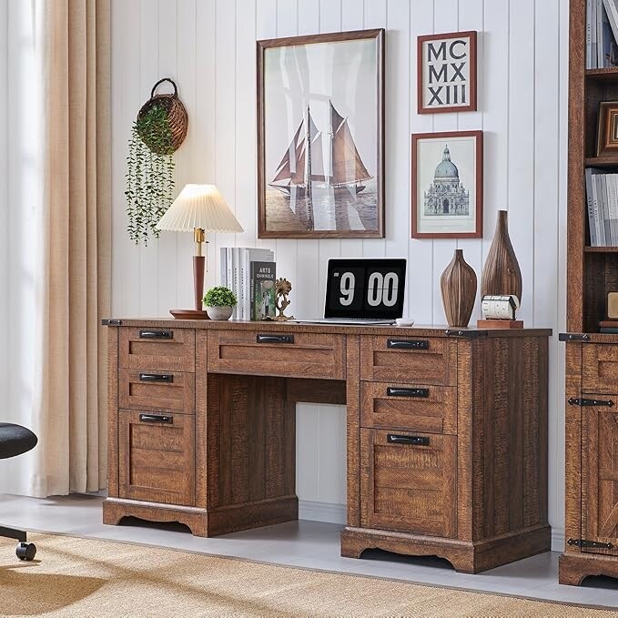 Bureau de direction Farmhouse 60, bureau en bois pour la maison, bureau d'ordinateur