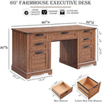 Bureau de direction Farmhouse 60, bureau en bois pour la maison, bureau d'ordinateur