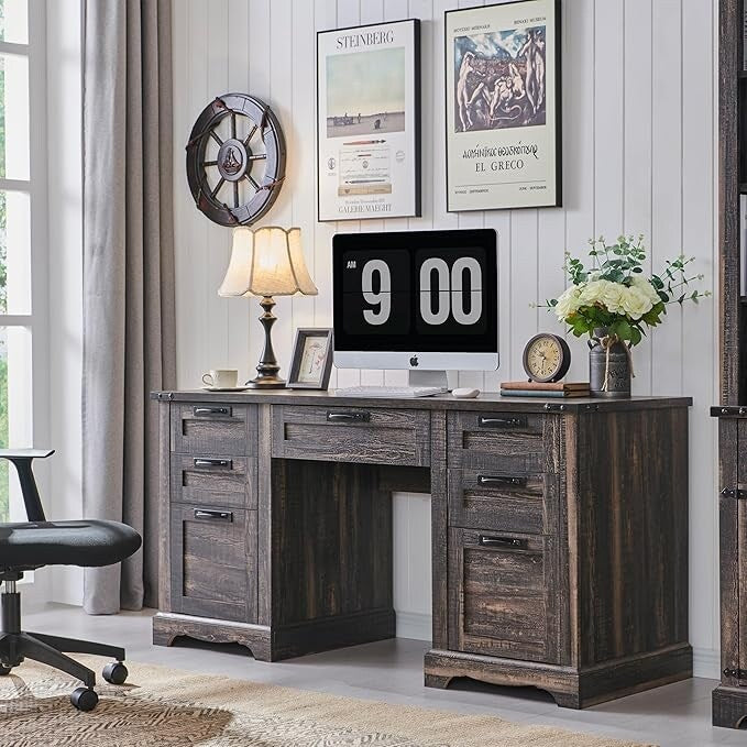 Bureau de direction Farmhouse 60, bureau en bois pour la maison, bureau d'ordinateur
