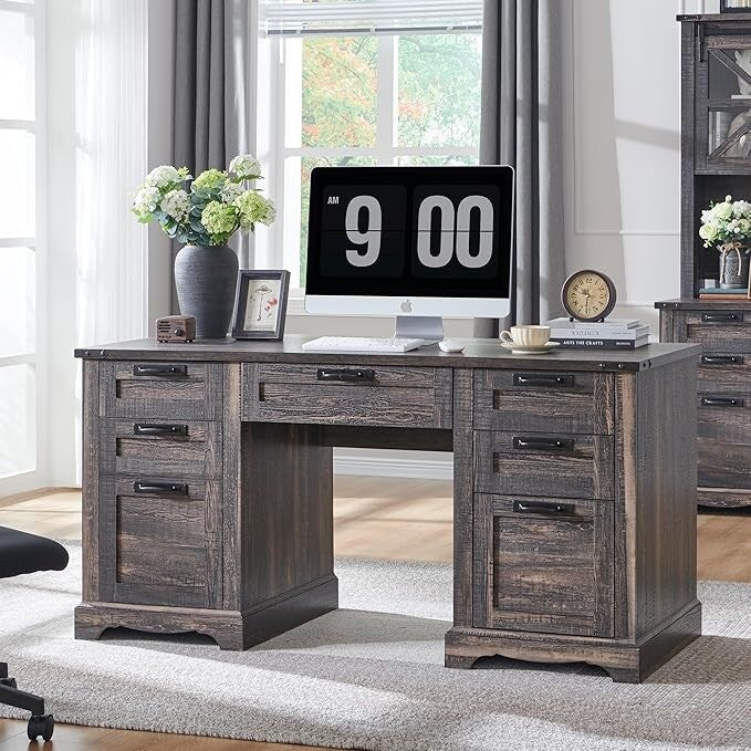 Bureau de direction Farmhouse 60, bureau en bois pour la maison, bureau d'ordinateur