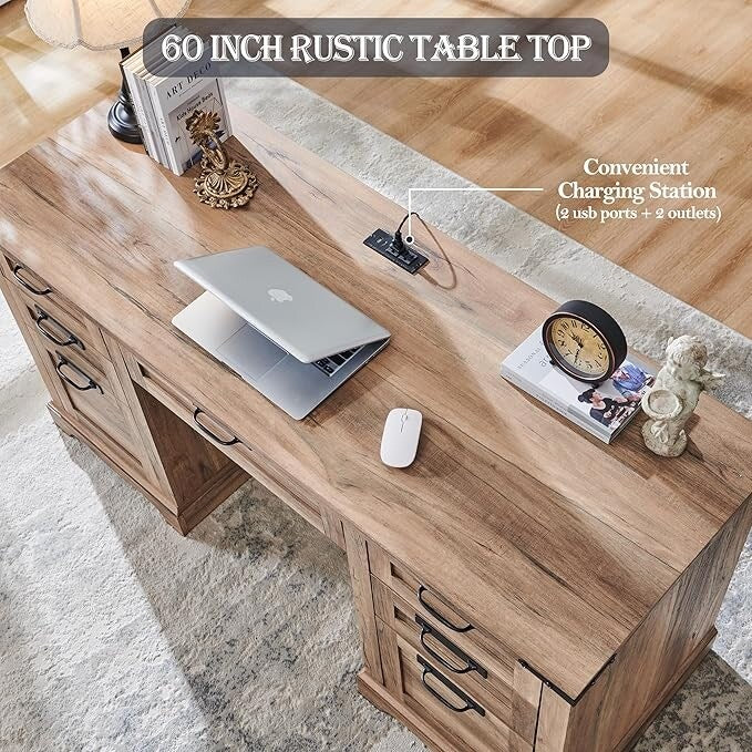 Bureau de direction Farmhouse 60, bureau en bois pour la maison, bureau d'ordinateur