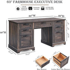 Bureau de direction Farmhouse 60, bureau en bois pour la maison, bureau d'ordinateur