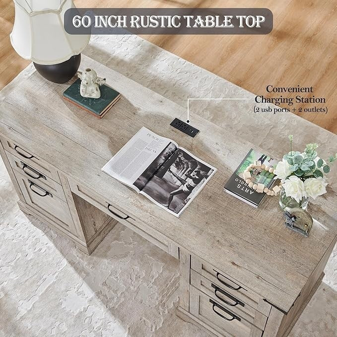 Bureau de direction Farmhouse 60, bureau en bois pour la maison, bureau d'ordinateur