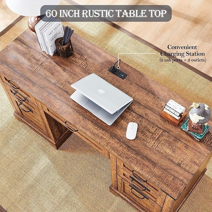 Bureau de direction Farmhouse 60, bureau en bois pour la maison, bureau d'ordinateur