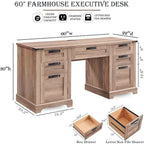 Bureau de direction Farmhouse 60, bureau en bois pour la maison, bureau d'ordinateur