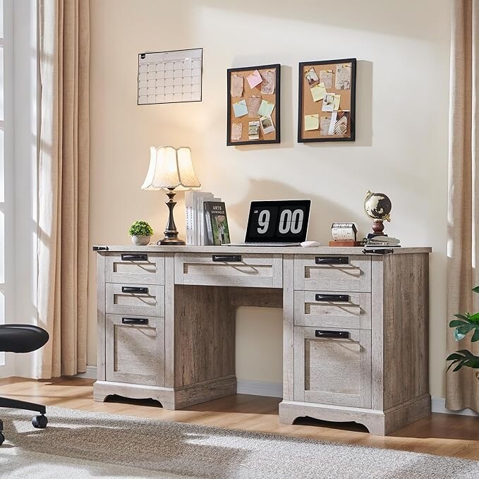 Bureau de direction Farmhouse 60, bureau en bois pour la maison, bureau d'ordinateur