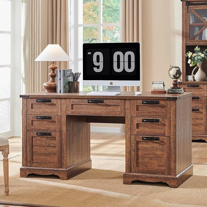 Bureau de direction Farmhouse 60, bureau en bois pour la maison, bureau d'ordinateur