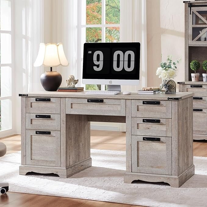 Bureau de direction Farmhouse 60, bureau en bois pour la maison, bureau d'ordinateur
