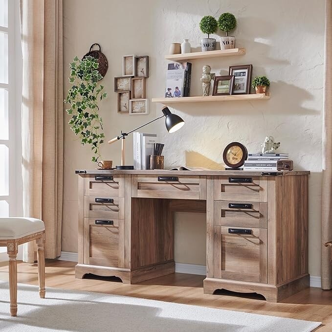 Bureau de direction Farmhouse 60, bureau en bois pour la maison, bureau d'ordinateur
